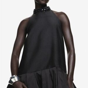 H&M Designer/Exclusive Jeweled neck Black Sz XL Bubble hem Lined Halter style.